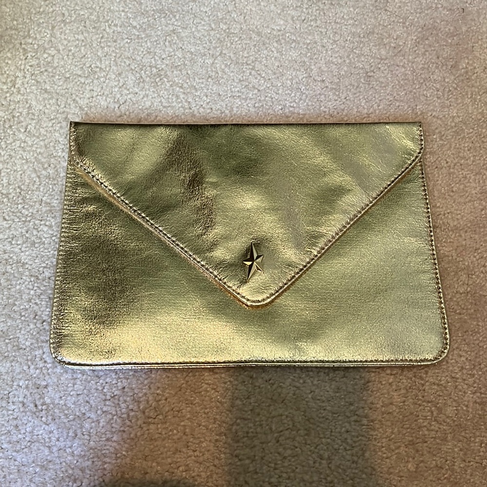 New! Mugler Alien Godess Gold Handbag Clutch Pouch Holiday Party Bag Metallic